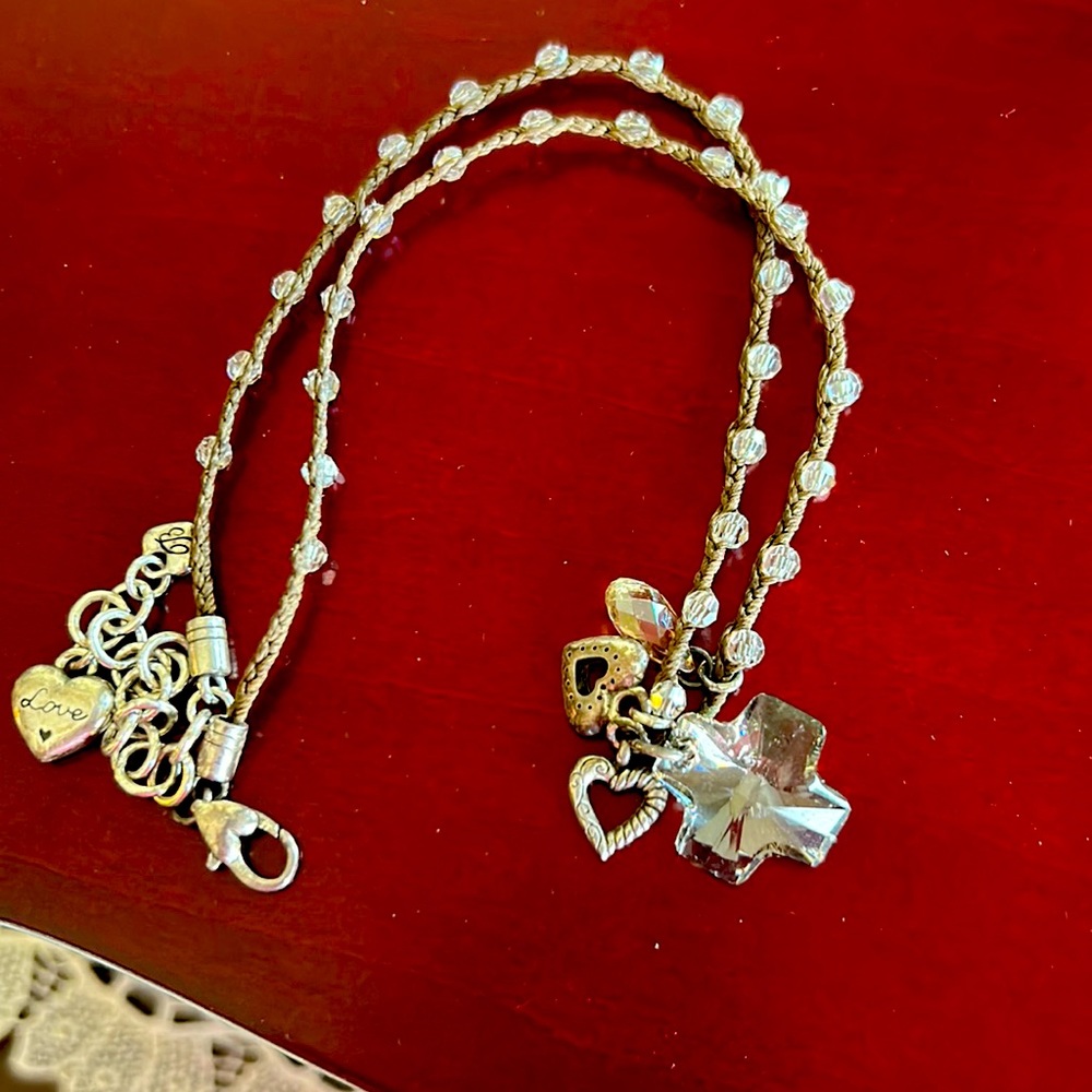 Brighton KARMA Swarovski Crystal Cross Necklace, Brown Cord, RETIRED